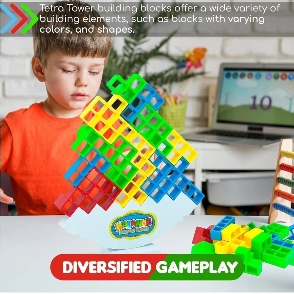 Brand New 48-Piece Kids Tetra Tower Game Balance Stacking Building Blocks Toy